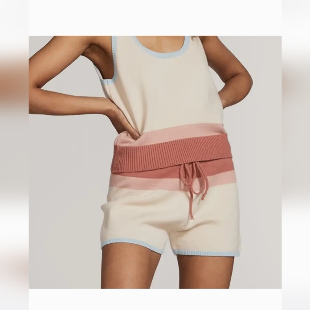 Women's Cream and Blue Trim Shorts